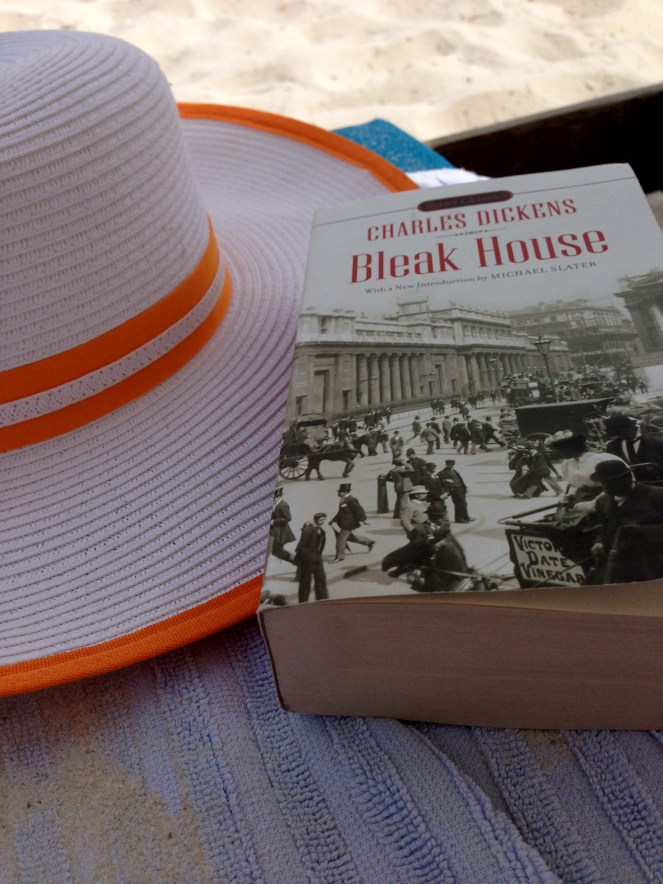 Beach necessities: a floppy hat and a good book