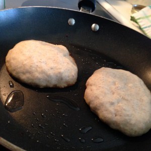 Look at them rise! Cook with a lid over the pan to help cook the top side and create a thicker pancake.